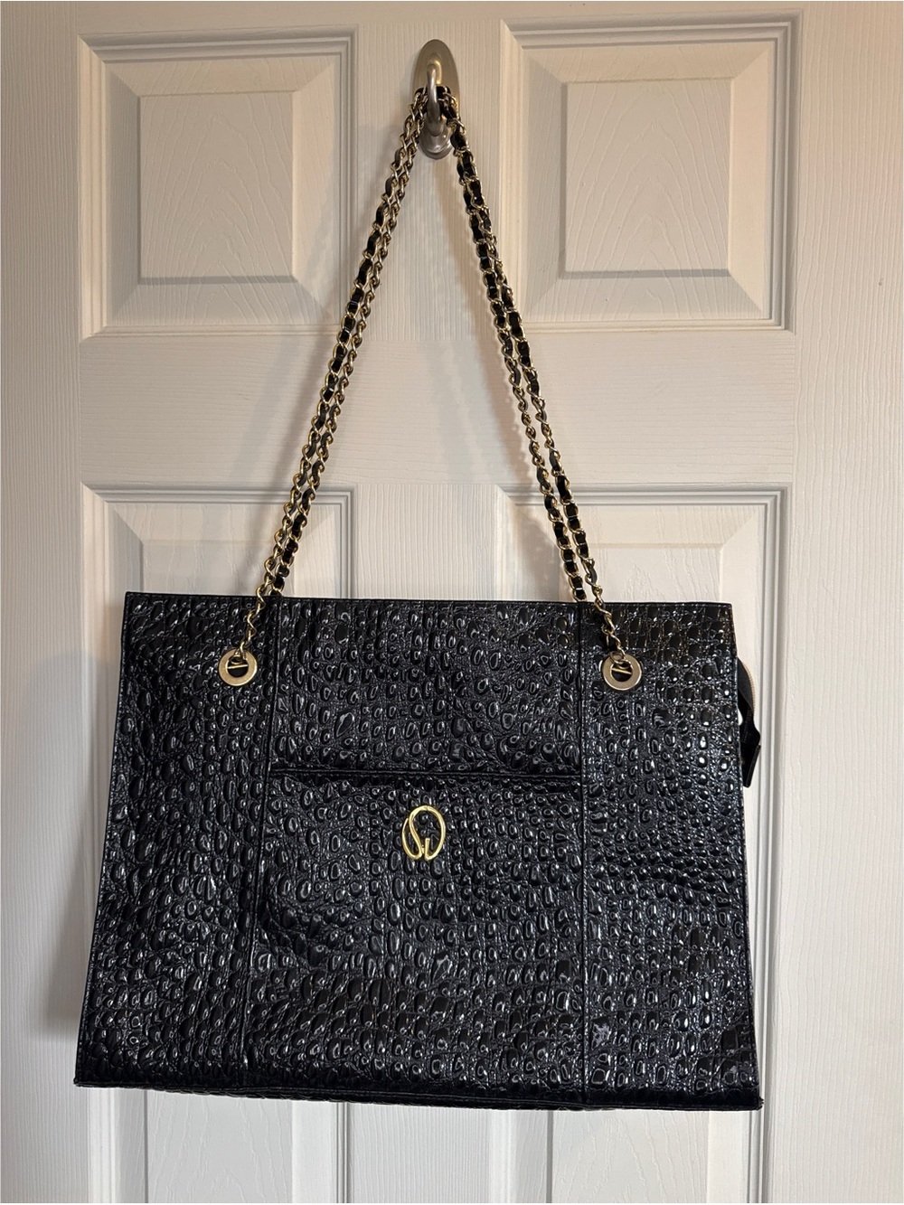 St. John Croc Embossed Patent Leather Shoulder Bag Tote Bag